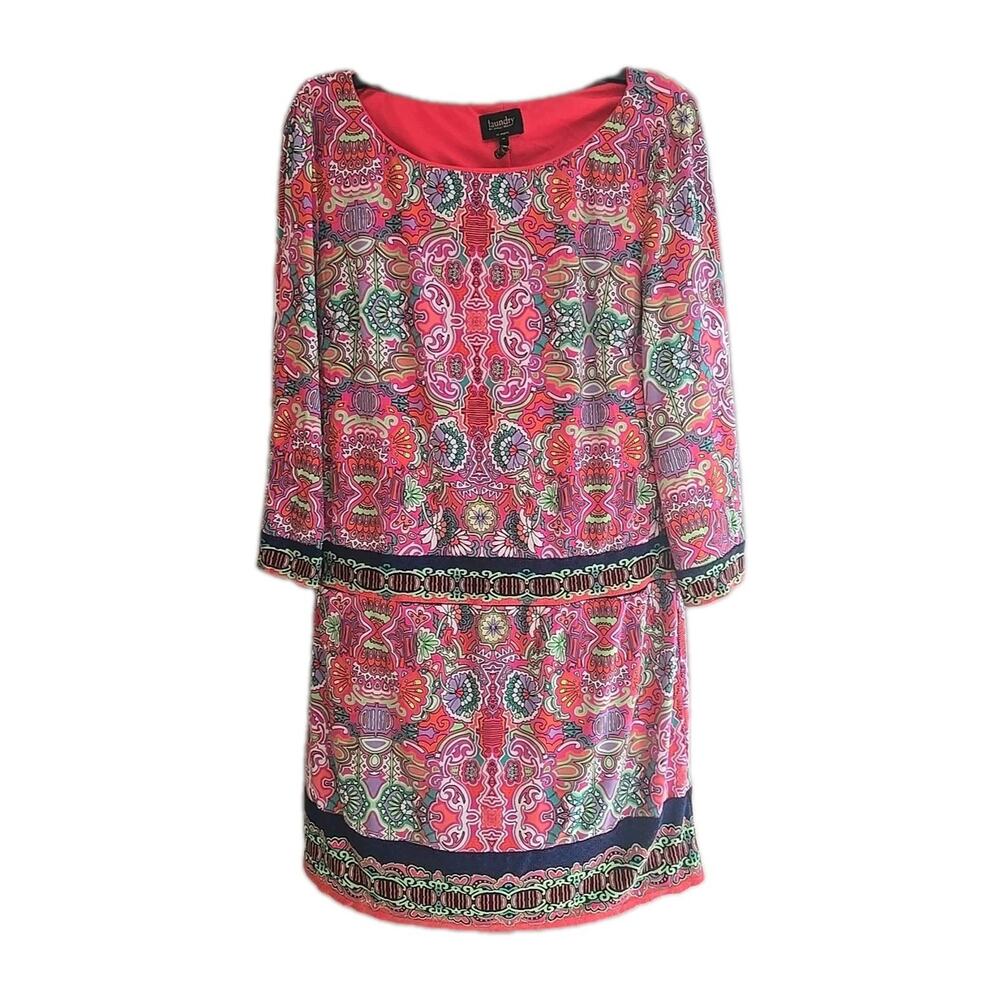 Laundry by Shelli Segal Pink Paisley Long‎ Sleeve Shift Dress Womans Size Medium